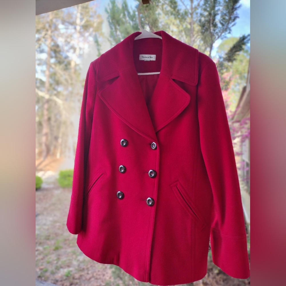 Preston & York Crimson Double-Breasted Wool Pea Coat